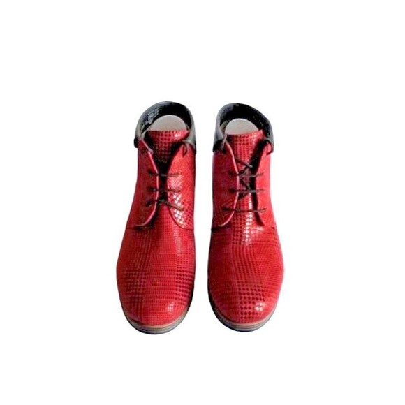WOLKY Women's Jacquerie Booties Red Dessin Suede Sz 9 40 Lace Up Ankle Boots - Picture 5 of 13